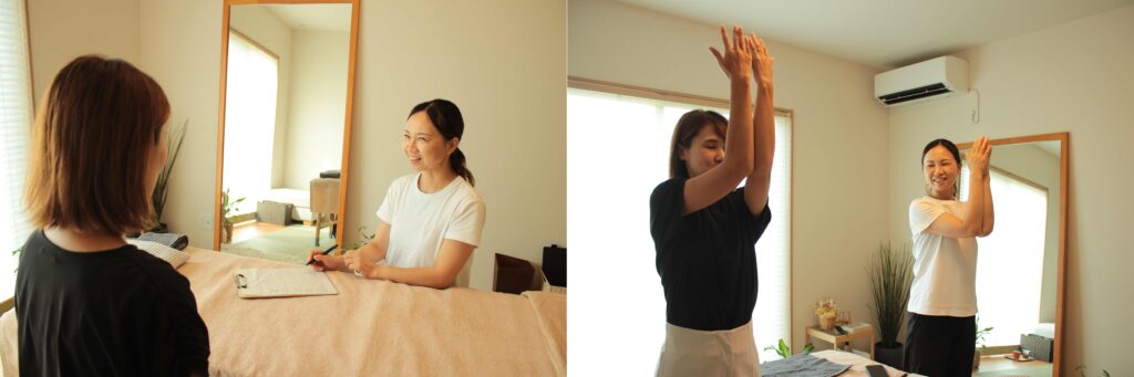 ヒアリングの様子と体の状態をチェックしています