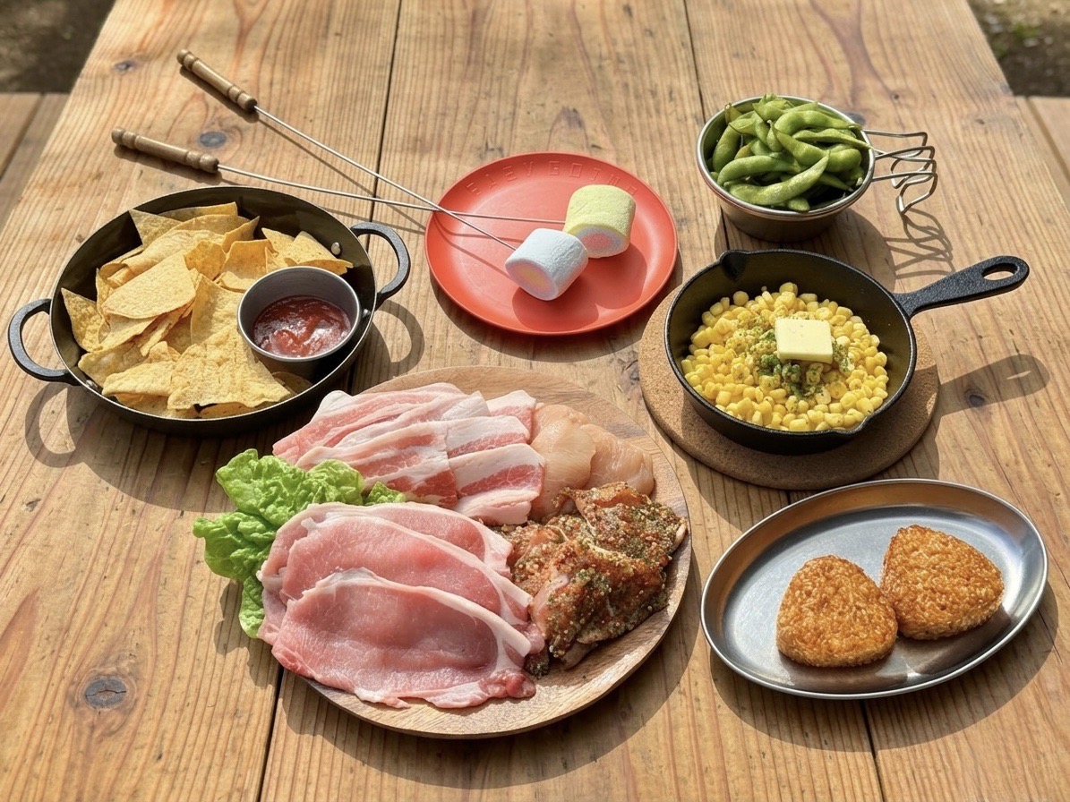 BBQの料理・食材が並んでいる