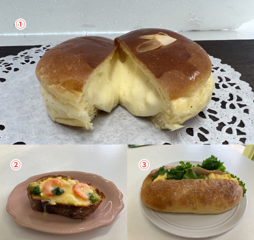 飲めるクリームパン、シュリンプたまごとブロッコリー、ハムたまご