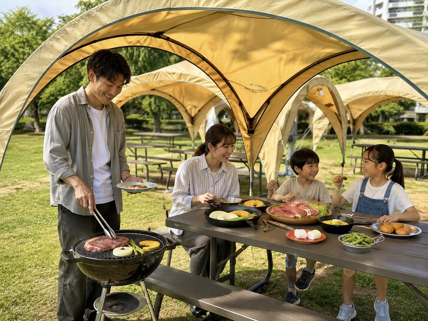 開成山BBQ GARDEN:家族でBBQをしている様子
