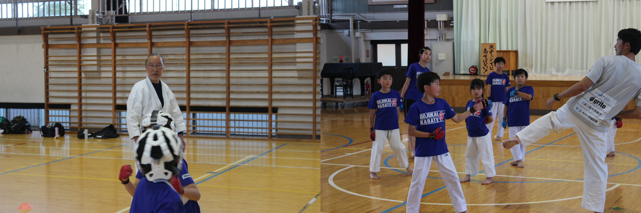 左）祖父の貞夫さん。勝ち負けではなく、相手をリスペクトする気持ちが大事と子どもたちに伝えている。右）右が父の聡さん。道場では尊敬する先生、家ではやさしいパパだと新君は語る。