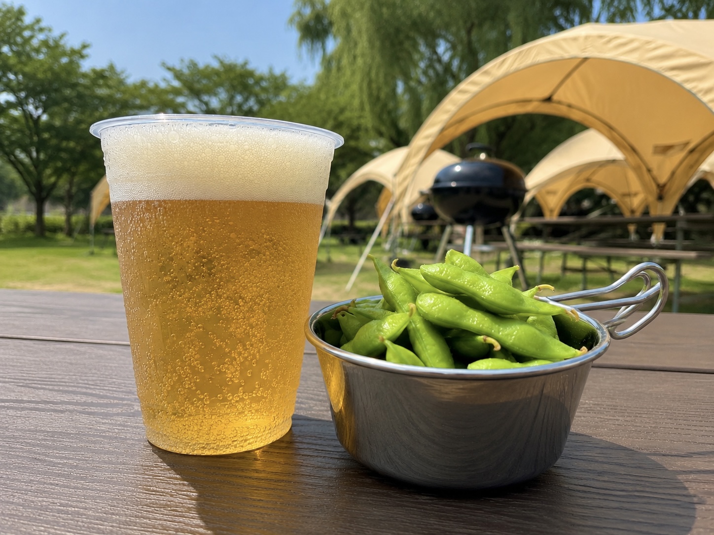 開成山BBQ　GARDEN：ビールと枝豆
