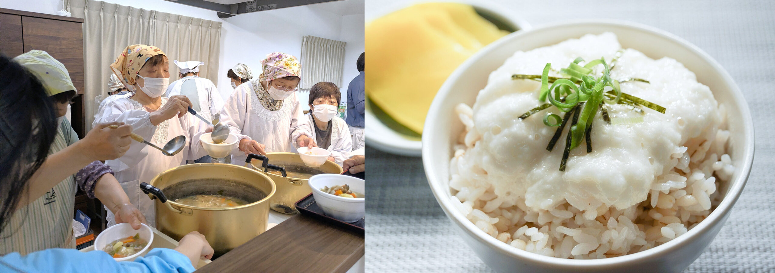 地元の方々においしいご飯を作っていただきます。(右はイメージです。)