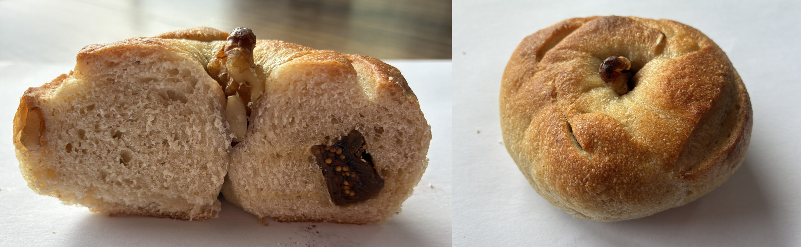 いちじくとくるみベーグル(380円)チズパンのベーグルの美味しさが引き立つ人気味。